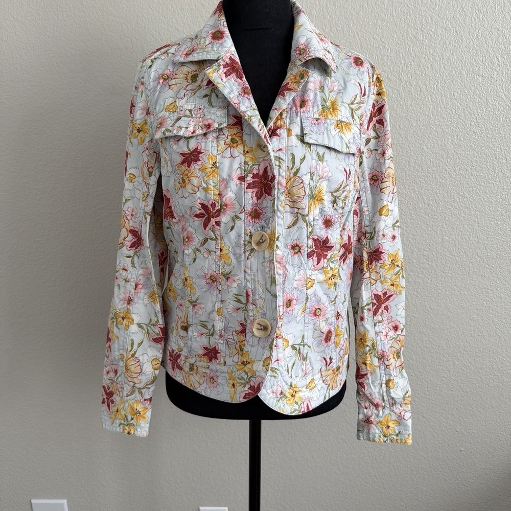 Size 6 Women's Cottagecore Floral Jacket Botanical Cotton Boho English Garden